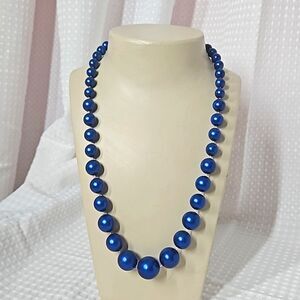 Vintage 24" Long Graduated Bead Necklace - Pearlized Blue